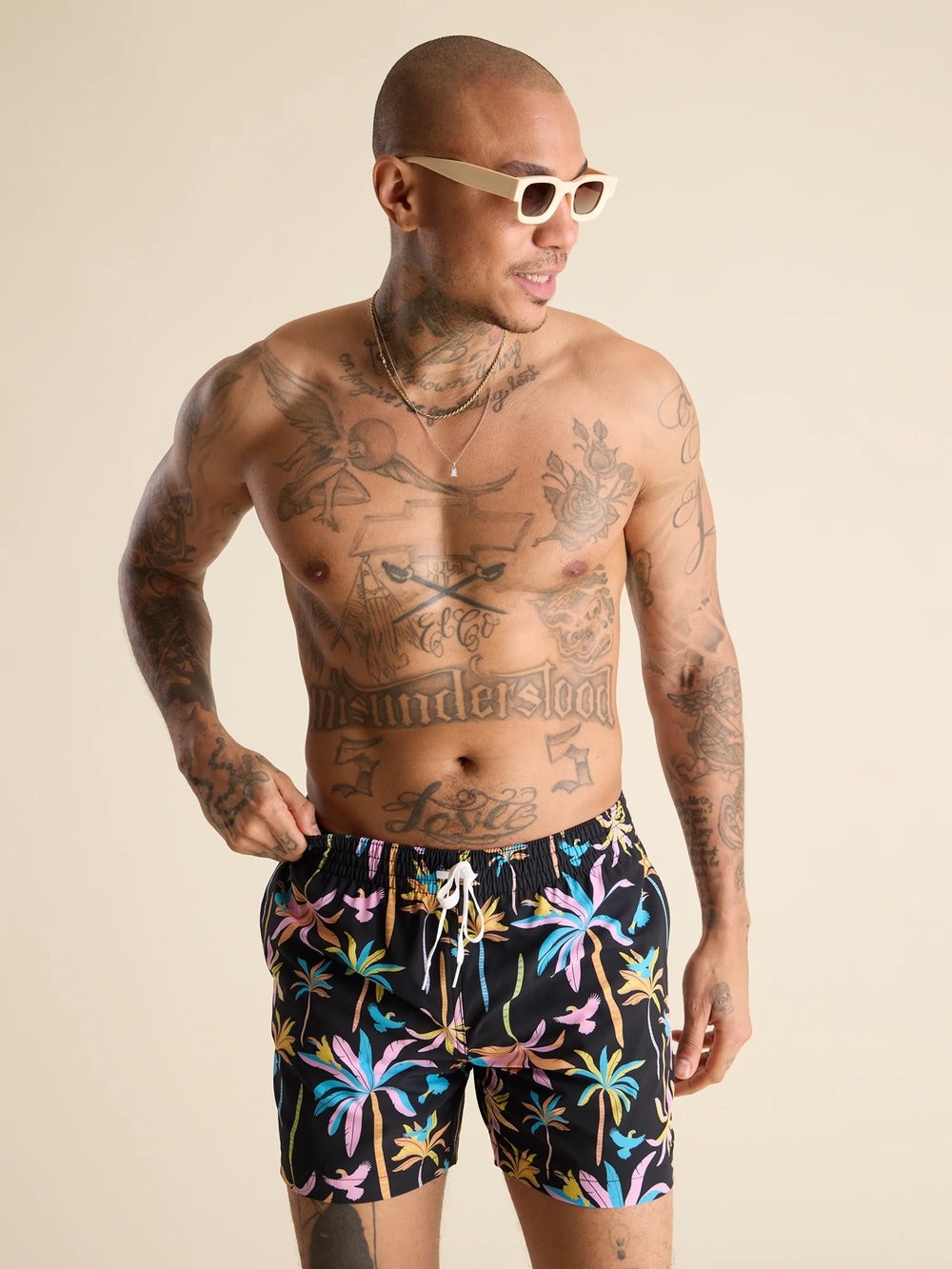 Men's Black Neon Palms Swim Trunks